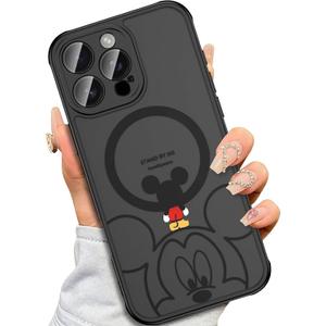 Case for iPhone 14 Pro [Compatible with MagSafe], Cute Design Magnetic Black Translucent Frosted Matte Soft TPU Bumper Hard PC Back Protective Case with Camera Protection - B-Mic