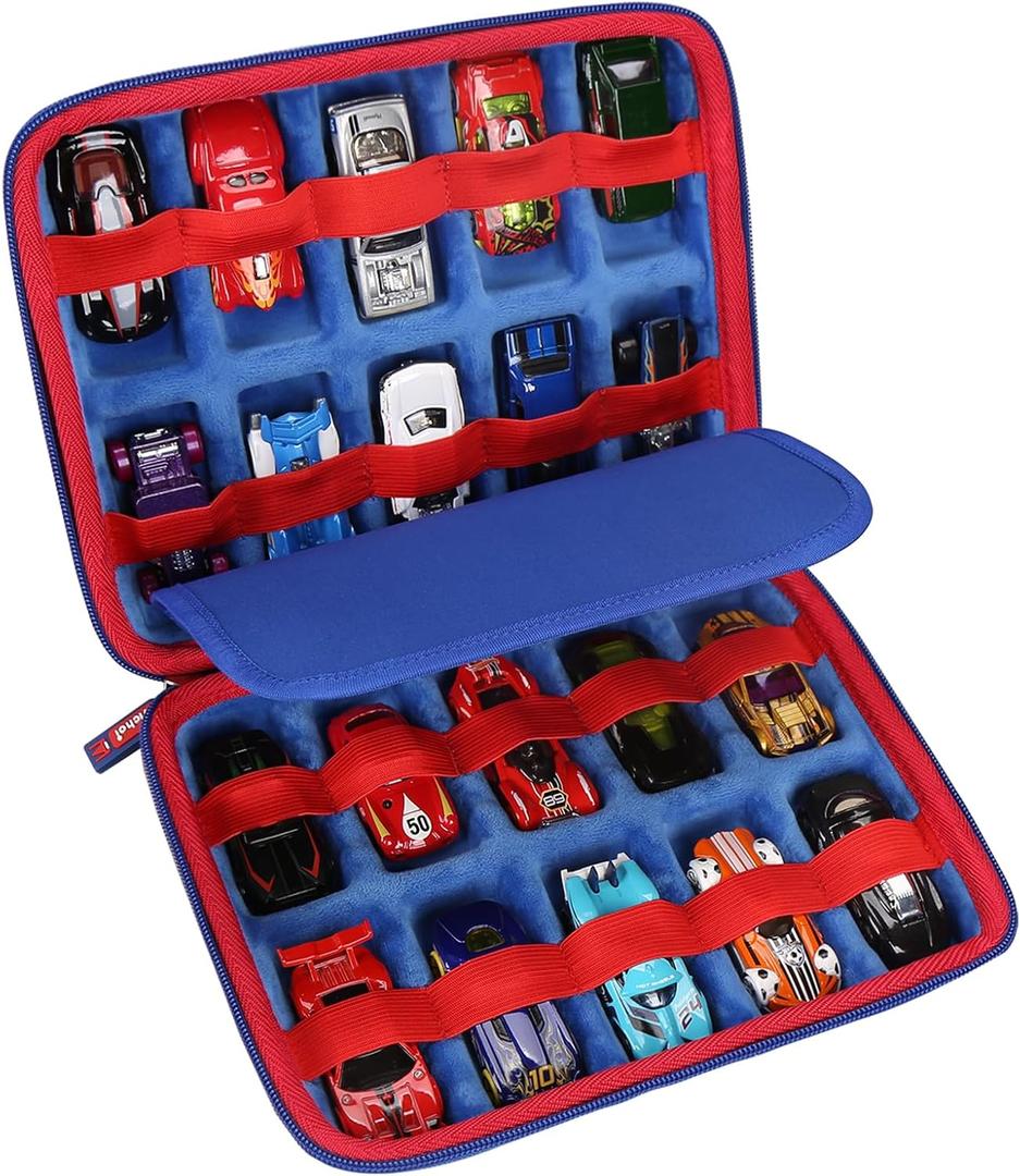 Mchoi Hot Wheels Case Storage for 20 Cars, Toy Car Organizer for Your Matchbox Cars Storage, Blue, Case Only