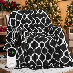 Homemate Heated Blanket Electric Full Size - 72x84 Heating Blanket with 10 Fast Heat Levels 8 Hours Auto Off Ultra Soft Cozy Flannel Over-Heated Protection ETL Certification Keep Warming in Home (50"x60"Inch, Black Geometry)