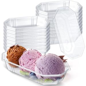 Harloon 100 Pack Clear Plastic 12 oz Banana Split Boats Disposable Ice Cream Sundae Bowls Pet Banana Split Bowls Oblong Serving Boat Sundae Splits Bowl Dessert Tray for Carnivals Birthday Party