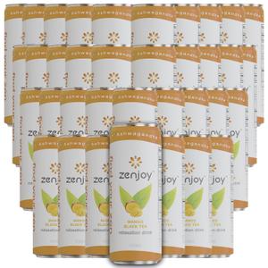 Zenjoy Mango Black Tea Relaxation Drink 36 Pack - Calming Drink with Ashwagandha & Lemon Balm - Non-Alcoholic Beverage Infused with L-Theanine for Enhanced Focus - 12oz Cans, BBD 05/30/2025