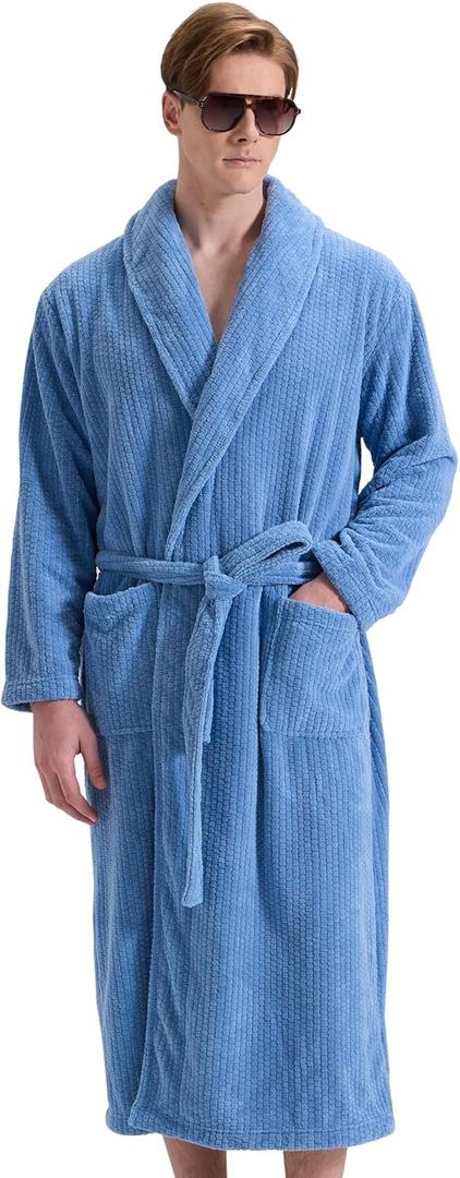 Men's Shawl Collar Bathrobe, Soft Long Towel Robe for Men - Super Absorbent Quick Dry yet Warm (Large-X-Large, Haze Blue)