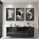 3 Piece Framed Black and White Abstract Wall Art for Living Room, Large Modern Minimalist Geometric Picture Prints Paintings, Bright Style Luxury Artwork for Bedroom Dining Room Wall Decor 20x30 Inch