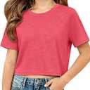 ZDC Girls Short Sleeve Crop Tops Kids Casual Crewneck T-Shirts Basic Tees 5-14 Years