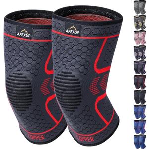 APEXUP Compression Knee Brace for Women, Copper Compression Sleeve for Knee Support, Arthritis Pain Relief, Meniscus Tear, ACL, Running (Small, Dark Grey+Red)