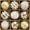 DecorbyHannah Large Gold White Christmas Ornaments, 9ct 3.15 inches Ornaments for Christmas Tree Decorations Set, Shatterproof Plastic Hanging Scandinavian Balls Bulk for Xmas Indoor Party Decor