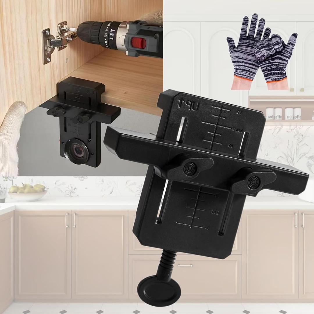 Install Cabinets Tools, Adjustable Length Cabinet Door Installation Positioner, Cabinet Door Mounting Jig, Cabinet Hardware Jig, Cabinet Installation Tools, With Gloves (Black)