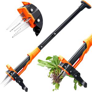 Weed Puller Tool - Stand Up Weed Puller with 4-Claw Steel Head, 39" Retractable Handle & Easy-Eject Mechanism for Dandelions, Clover & More, No Bending or Kneeling - Orange