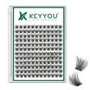 KEYYOU Lash Clusters 144pcs Individual D Curl 10mm Air Touch Cluster Lashes Super Lightweight Soft Wispy Comfortable Easy DIY at Home