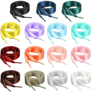 Taiyin 15 Pairs Ribbon Shoelace Flat Ribbon Shoelaces Silk Shoestrings Wide Shoe Laces for Sneakers Skate Shoes Boots Sport Shoes, 15 Colors