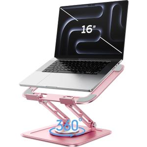 Adjustable Laptop Stand, Computer Stand with 360 Rotating Base, Ergonomic Laptop Riser Mount for Desk Foldable Protable Computer Desk Fits with MacBook Pro Air (10-16") - Pink
