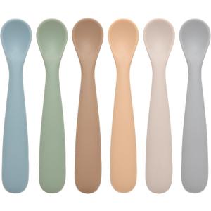 Eascrozn Baby Spoons, 6 Pack First Stage Silicone Feeding Spoons, Soft Tip Feeding Baby Utensils, Baby Led Weaning Supplies Training Spoons, Dishwasher and Boil Safe (Brown)
