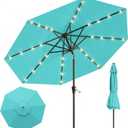 10FT Solar Lighted Patio Umbrella, Outdoor Table Market Umbrellas with Push Button Tilt and Crank, 32 LED Lights, 8 Sturdy Ribs, UV-Resistant for Deck, Garden, Pool