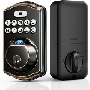 Veise Fingerprint Door Lock, Keyless Entry, Auto Lock, Electronic Keypad Deadbolt for Front Door, Biometric, Anti-Peeking Password, Easy Install, Oil Rubbed Bronze