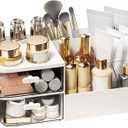 Perfume Organizer Makeup Organizer Countertop with Drawers Cologne Organizer for Men Women White Vanity Organizer Bathroom Organizers and Storage Skincare Organizer for Vanity Toothbrush Holder Brush