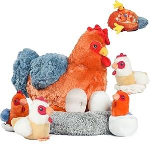 Youthfuljive 9 in 1 Chicken Stuffed Animal Set, Stuffed Chicken Plush Toys for Kids, Egg Laying Hen with Zippered Belly, Eggs, Baby Chicks Plush Chickens and Coop for Girls Boys Birthday Easter
