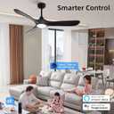 52 Outdoor Ceiling Fan with Light and Remote via WiFi Alexa, 3 Black Solid Wood Blade, Noiseless Reversible Dc Motor, Smart Outdoor Wood Ceiling Fan for Farmhouse Patios, Black