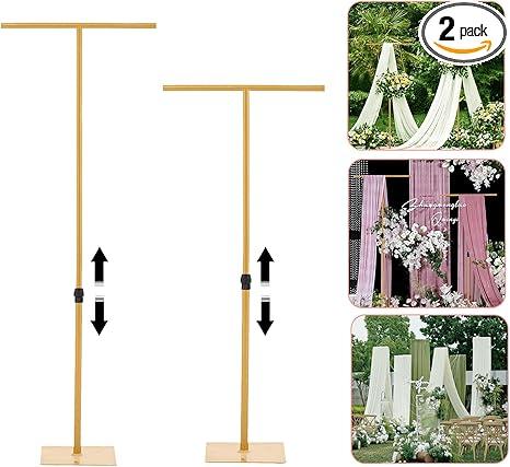 Vincidern 2pcs 8FT Backdrop Stand for Parties/Wedding, Adjustable Height - Heavy Duty Metal Background Stand Decor for Wedding, Birthday Party, Baby Shower, Photoshoot, Gold