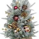 Small Christmas Tree Tabletop Artificial Christmas Tree Decorations with 9 Gold Red Ornaments Balls, Pine Cones and Berries Xmas Tree for Home Indoor Fireplace Desk Centerpieces Decor, 23.6 inch