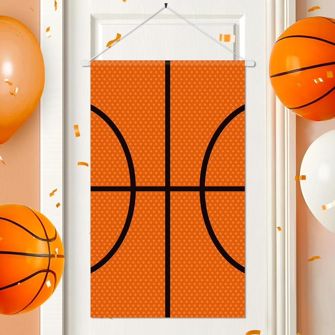 Basketball Party Banner Decorations Orange Basketball Themed Party Door Banner Sign Small Sports Ball Door Hanging Porch Front Door Decor for Boys Men Christmas Birthday Party Favors Gifts Supplies