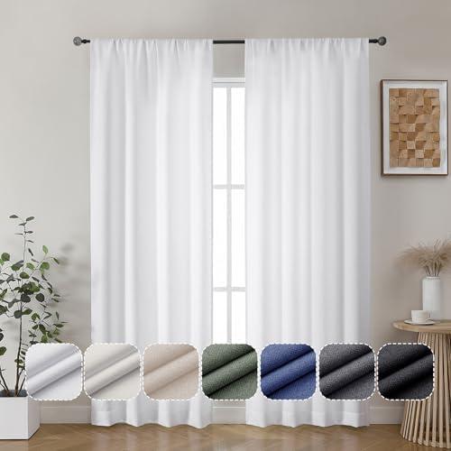 Lecloud Estelle White Curtains 84 Inches Long 2 Panels, Light-Filtering Privacy Elegant Curtains for Windows, Rod Pocket Window Treatments for Bedroom Living Room, Each 40 W x 84 L