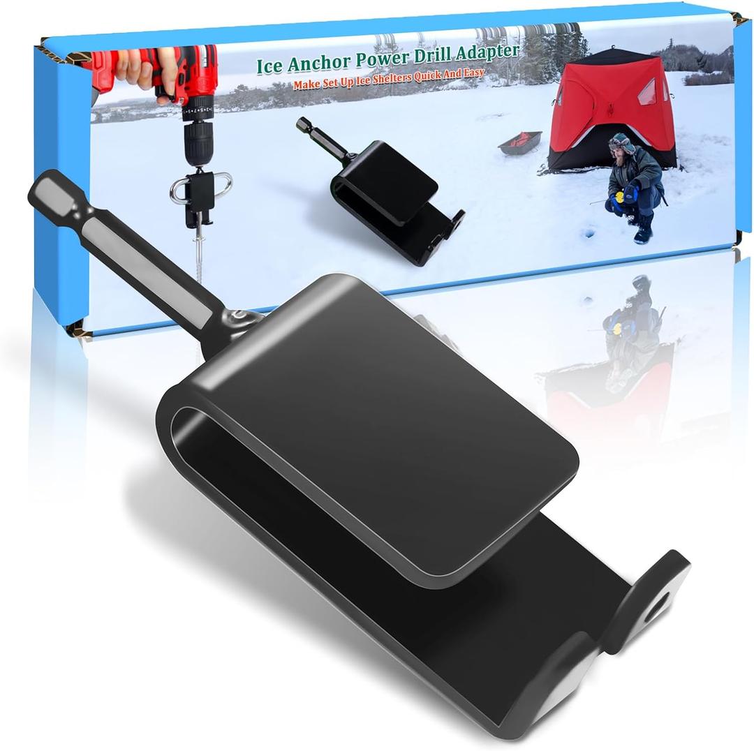 Ice Anchor Drill Adapter for Set Up Ice Fishing Shelter, Fit 3/8" and 1/2" Chuck Power Drills, Quick and Easy to Set Up Ice Tent, Ice Fishing Accessories, Ice Shelter Accessories