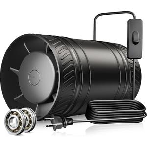 ONVEAN 4 Inch Inline Fan with Switch, Upgraded Inline Duct Fans High-Efficiency Exhaust Duct Fan, Low Noise HVAC Ventilation in Basement Bathroom Workshop Attic Grow Tent FP122A (Black)