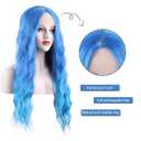 WECAN Long Blue Wig for Women Ombre Blue Wavy Synthetic Wig 28 Inch Water Wave Cosplay Wig Heat Resistant Fiber Wig for Halloween Party