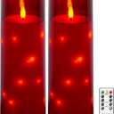 kakoya 11" x 4" Large Outdoor Waterproof Flameless LED Candles with Remote and Timer,Acrylic Pillar Candles Battery Operated with Embedded Star String for Porch,Patio,Outdoor Decor,Set of 2(Red)