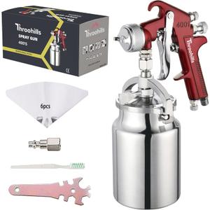 Siphon Feed Spray Gun for Piant with 1.8mm Nozzle, 1000cc Cup and 6pcs Paint Strainers for Cars & HousePainting Gun(Red)