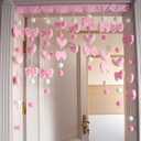 Cute Plush Curtain for Door Window Wall 33" W x 36" L Self-Adhesive Pink Bow Heart-Shaped Kawaii Curtain for Living Room and Bedroom Decor