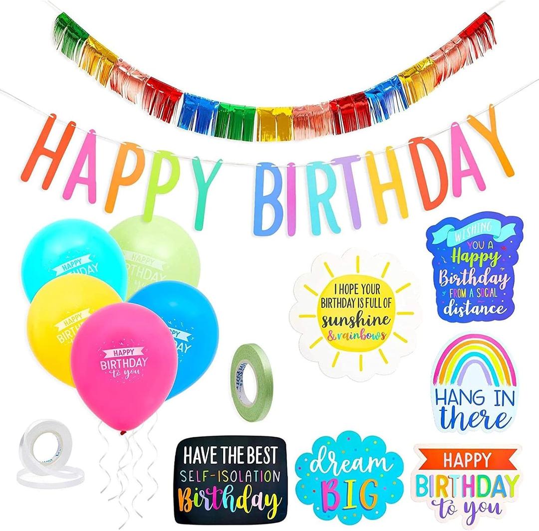 BLUE PANDA Happy Birthday Rainbow Car Decorations for Parade, Balloons, Banner, and Signs - Happy Birthday Banner - Pandas - Rainbow Balloon - Valentines Confetti - Space Party Decorations