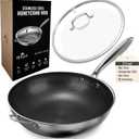 Woks & Stir-Fry Pans Nonstick, 12.5" Stainless Steel Wok with Lid | Tri-Ply Honeycomb Hybrid Stir Fry Wok Pan | Induction & Oven Safe | Dishwasher Safe