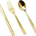 150PCS Gold Plastic Silverware, Heavy Duty Plastic Cutlery Set, Disposable Utensils - 50 Forks, 50 Spoons and 50 Knifes for Party, Wedding and Events