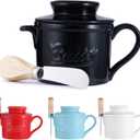 Butter Dish with Lid, French Ceramic Butter Crock with Water Line for Countertop, Keeps Butter Spreadable, Includes Knife and Non-Slip Handle, Kitchen Home Decor, Black