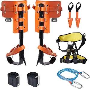 VEVOR Tree Climbing Spikes Set, 1 Pair Alloy Steel Climbing Spurs with Safety Rope and Safety Harness, 350lbs Load Capacity Tree Climbing Gear, Arborist Equipment for Climbers, Fruit Picking, Orange