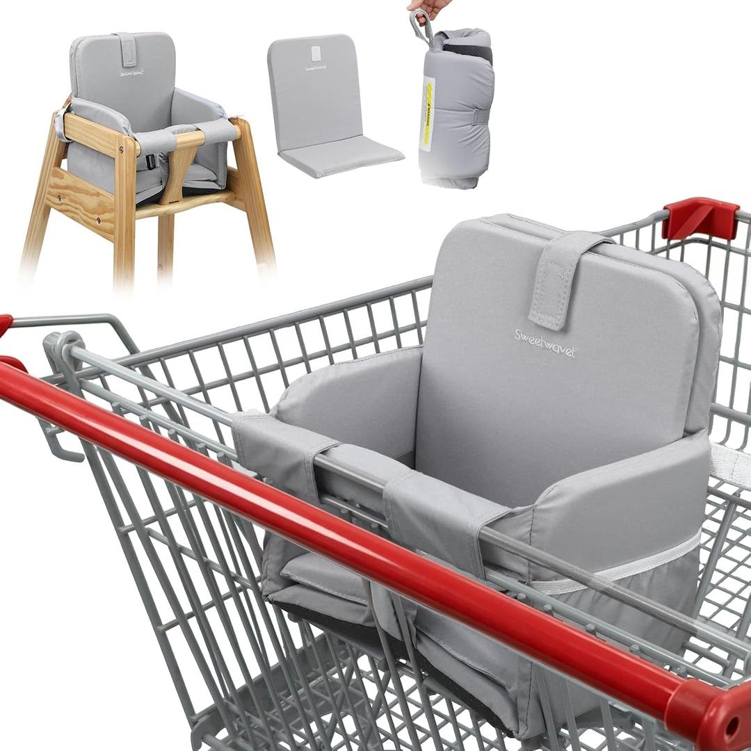 Padded Shopping Cart Seat Cover for Baby, 2-Layer Adjustable Grocery Cart Cover for Baby Infant Toddler, High Chair Cover for Restaurant, Machine Washable - Gray