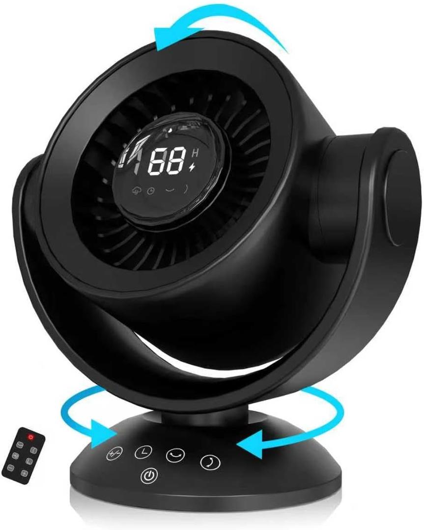 Desk Fans for BedroomAir Circulator Fan90Vertical +120Auto Oscillating,100 Speeds, 10H Timer, Quiet Fan,Digital Display Rechargeable USB, with Remote, for Home, OfficeBlack
