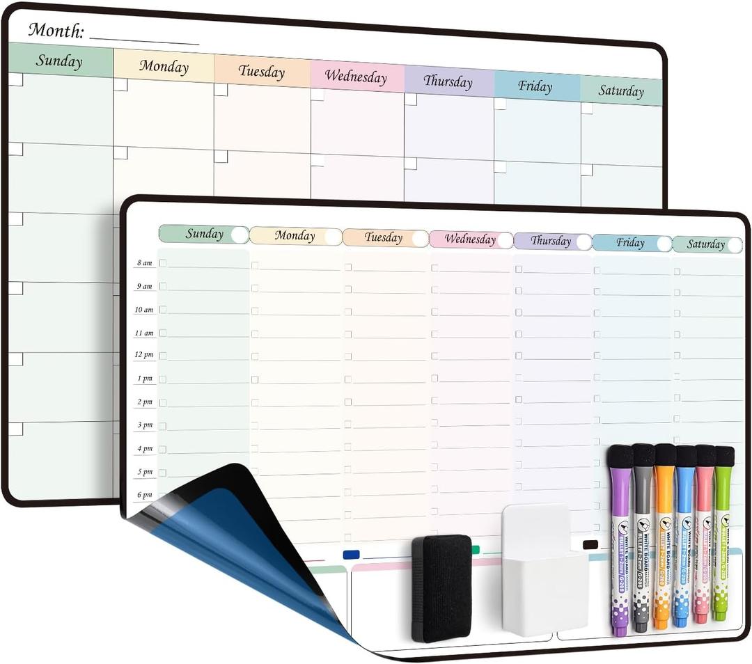 Weekly Dry Erase Calendar & Monthly Calendar self Adhesive Stick on Non-Magnetic Stainless Fridge & Glass & Wall & Wooden (Any Smooth Surface),Family Calendar,Schedule Board,to Do List