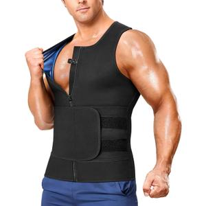 Junlan Sauna Suit for Men 2 in 1 Waist Trainer Sauna Shirt for Men Sweat Band for Stomach (X-Large, Blue)