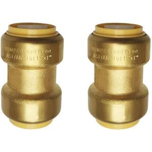 HQMPC 1" Pex fitting Straight Coupling Push Fit PEX Fittings, Push-to-Connect Copper, CPVC, No Pb Brass Plumbing Fittings (2, 1 Inch(1"))