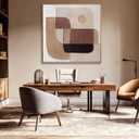 Earth Tone Beige Brown Abstract Wall Art, Mid Century Geometric Oil Painting, Framed Organic Shape Artwork for Living Room Bedroom Office 40x40 Inch