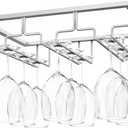 Nuovoware Wine Glass Rack, Wine Glass Hanger Rack Under Cabinet Stemware Holder Storage Hanger for Bar Kitchen Cabinet (3 Rows), Nano Silver