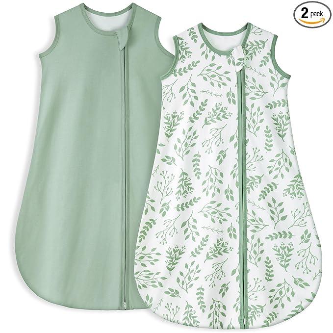 Baby Sleep Sack 6-12 Months TOG 1.0 Baby Wearable Blanket, 2 Pack 100% Organic Cotton Infant Toddler Sleeping Sack 2-Way Zipper Lightweight Sleep Sack, Color May Vary