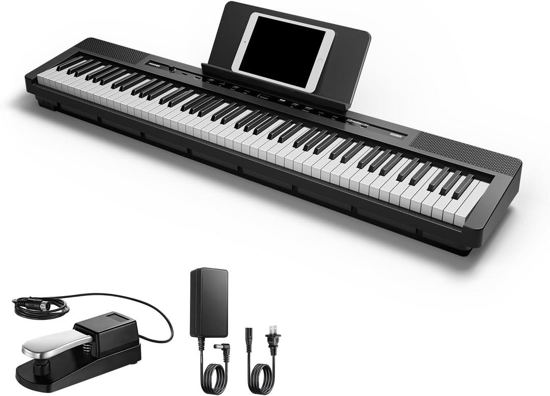 Donner DEP-16 Piano Keyboard Digital Electric 88 Key Full Size Weighted with Sustain Pedal, Power Supply (Compact)
