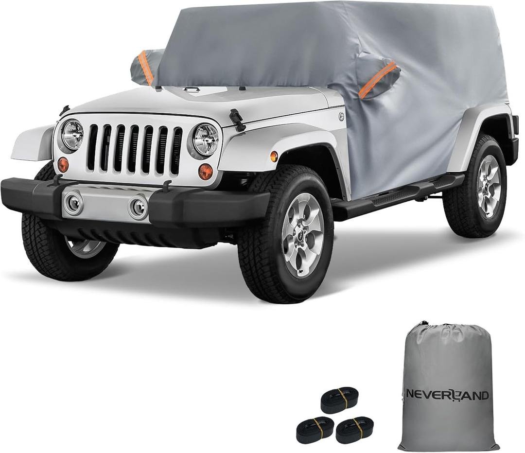 NEVERLAND Cab Cover for 1987-2026 Jeep Wrangler JK JL TJ YJ CJ 2 Door, Waterproof Jeep Wrangler Half Covers 2 Door with Trunk Zipper All Weather Sun Rain Snow UV Protection (gray)