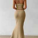 SOLY HUX Women's Two Piece Outfits Twist Front Halter Cami Tops and Skirt Summer Set (Beige, XL)