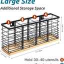 Suli Extra Large Kitchen Utensil Holder Countertop with 4 Compartments,Matte Black Metal holder with Wooden Base for Countertop,Farmhouse Utensil Organizer for counter,Rustic Cooking Utensil Organizer