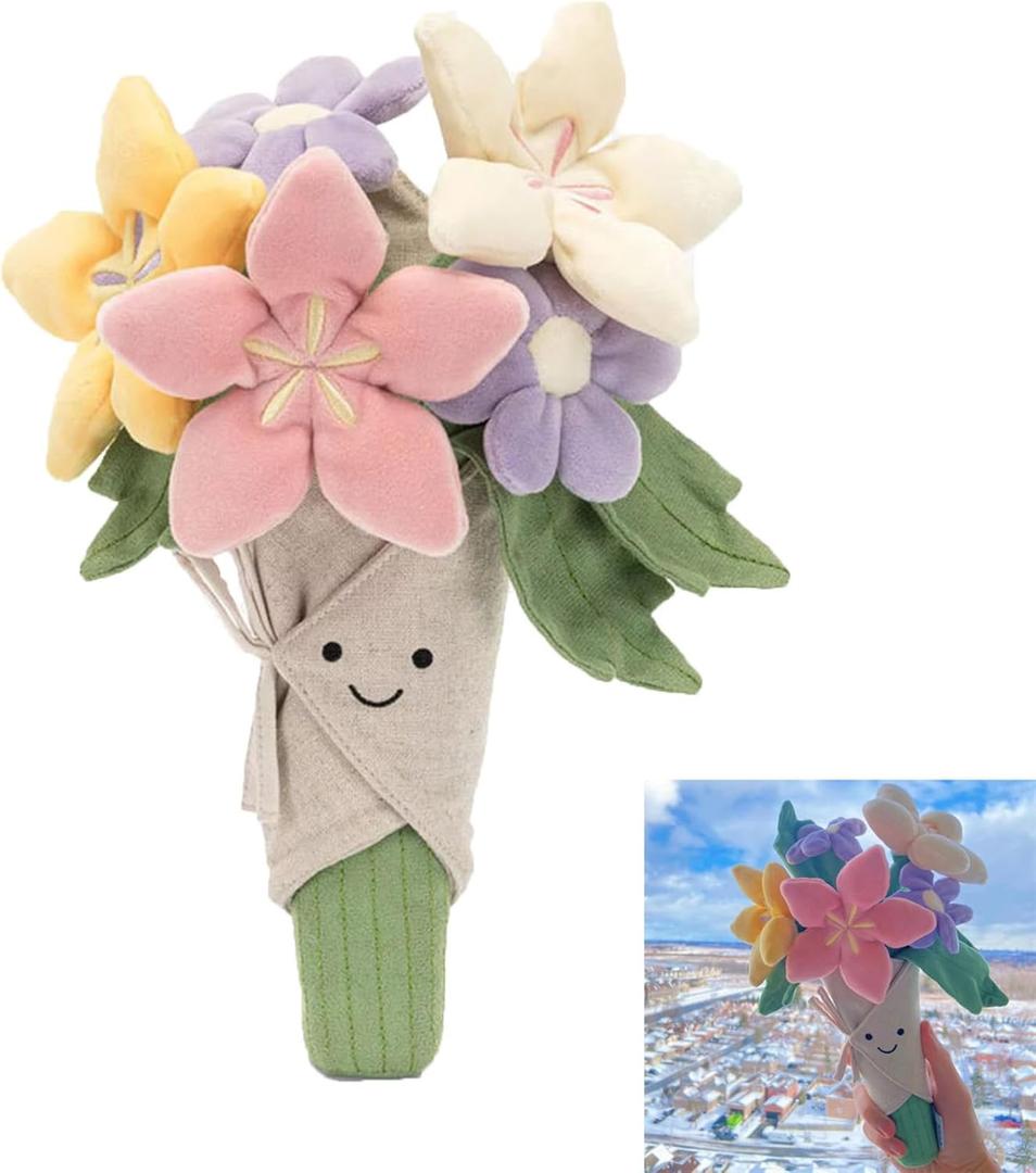 QYN Stuffed Flower Plush Bouquet Flowers Decor Funny Gifts for Women Friends (Multicolor)