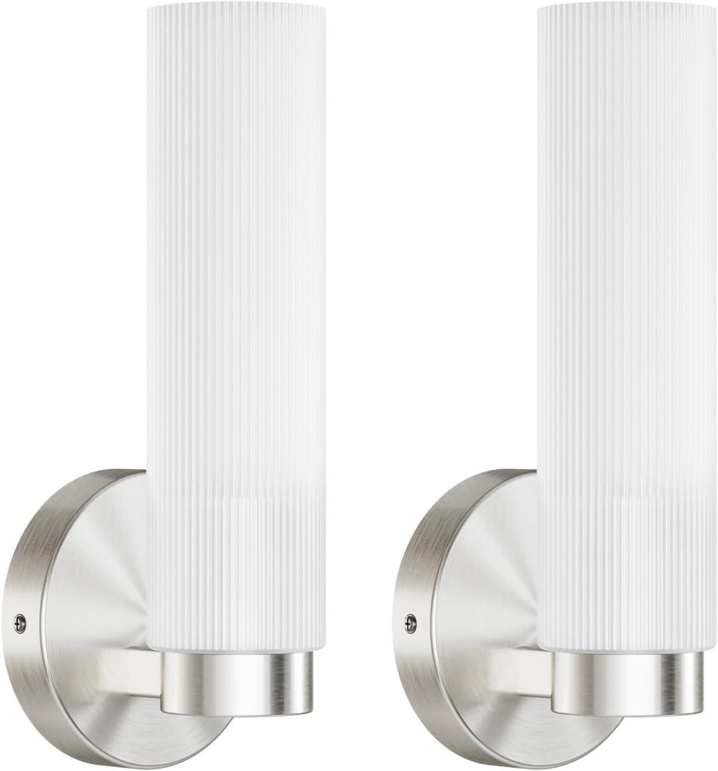 TETOTE Brushed Nickel Wall Sconces Set of Two Modern Bathroom Wall Light Fixtures Farmhouse Wall Lights with Frosted Glass Shade for Mirror Bedroom Living Room (2 Packs)